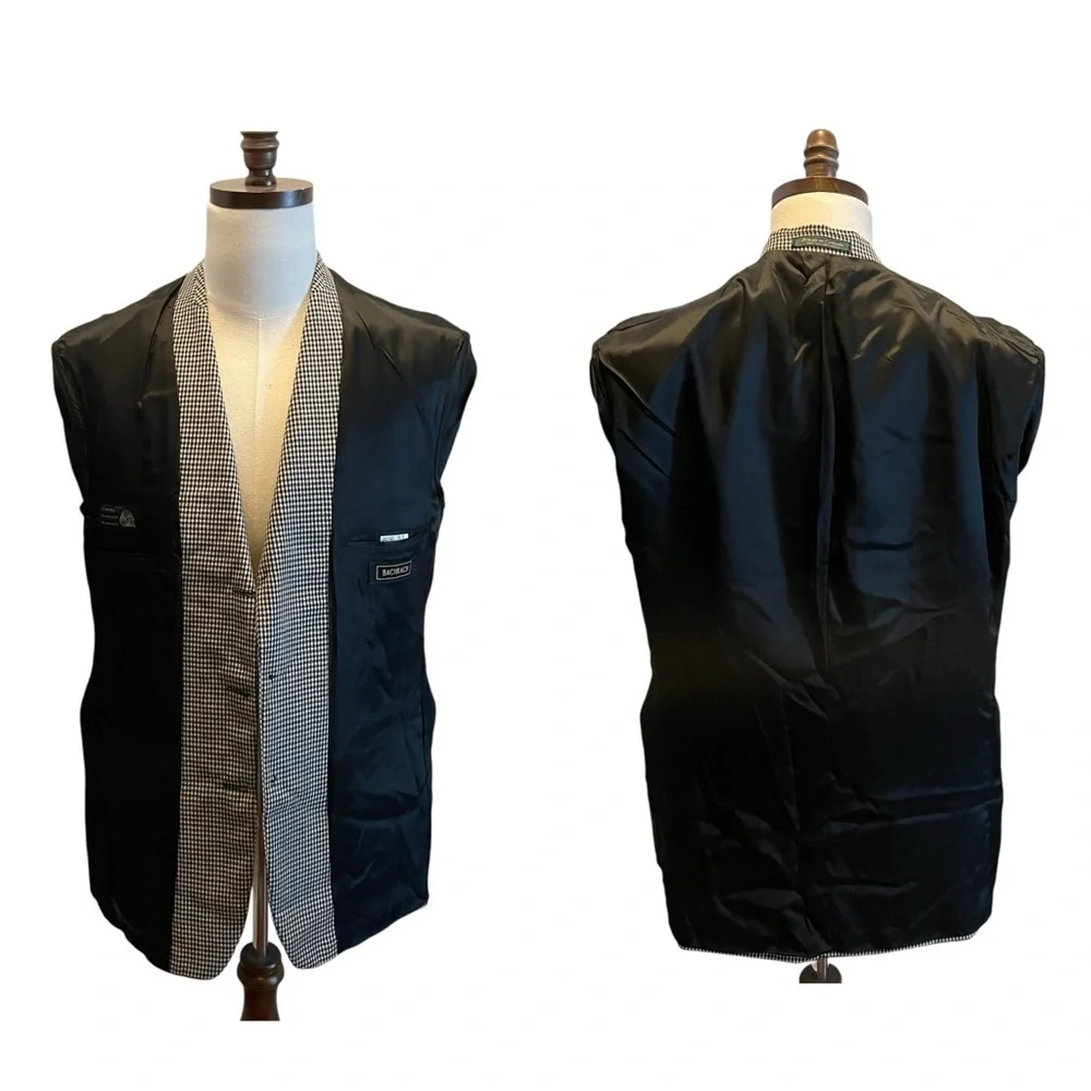 Bachrach Suit Blazer Jacket Sport Coat Black White Size 42R Wool Check Office